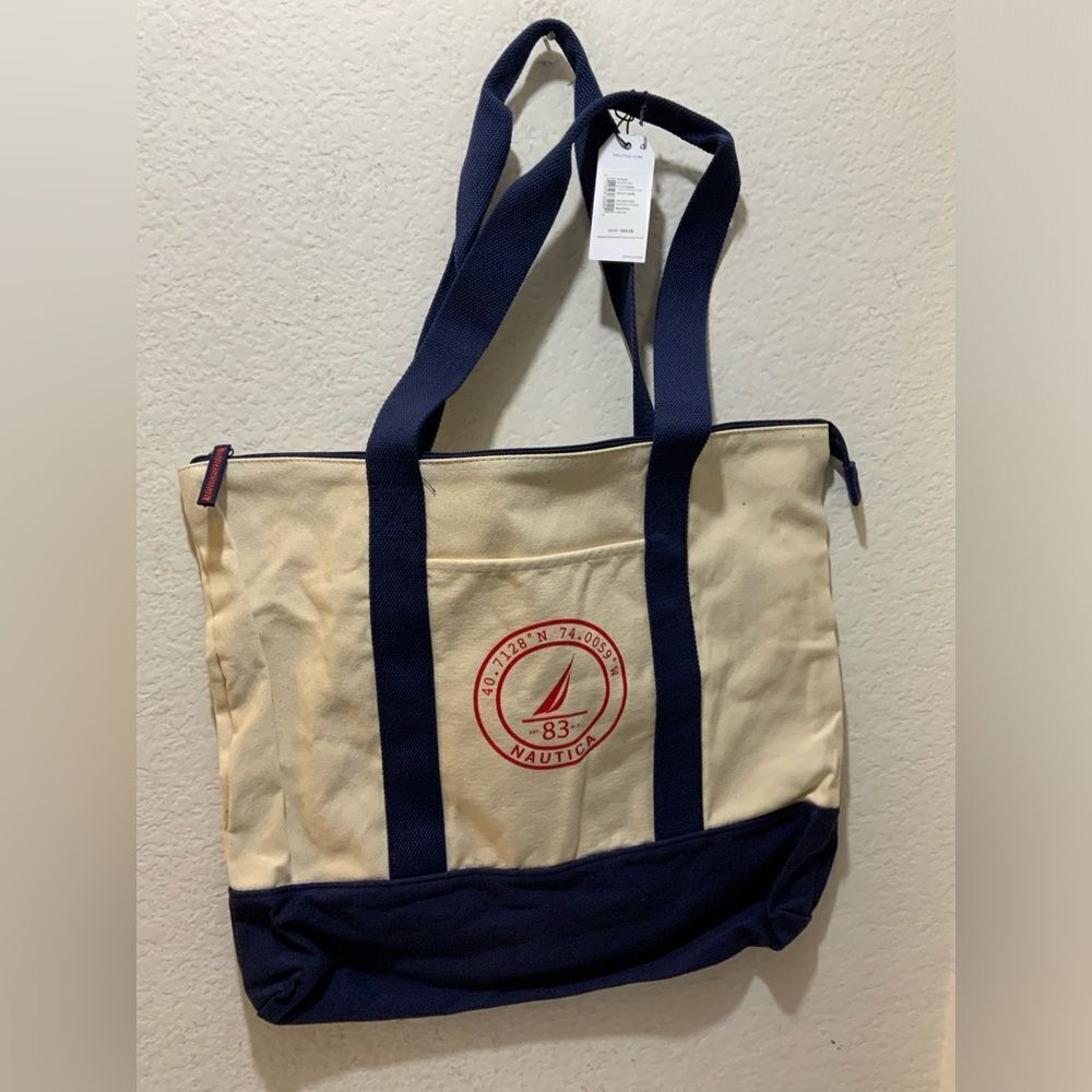 Nautica Zippered Large Canvas tote CH7097/03C New with Tags